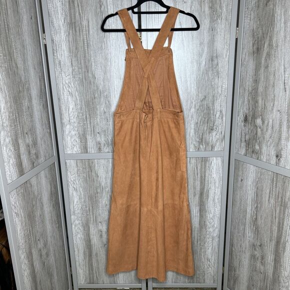 Free People Suede Dress Midi Jumper Leather Cognac Color Boho Sz 4 - Picture 2 of 10